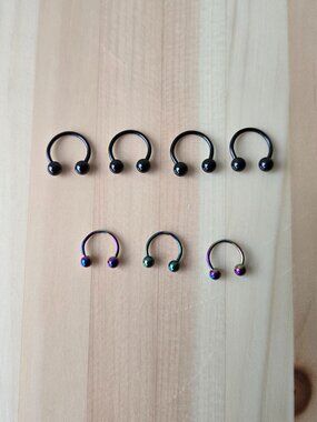 BN 4x Black 15mm & 3x Iridescent 12mm Septum, Nipple, Nose, Earring Piercing Lot